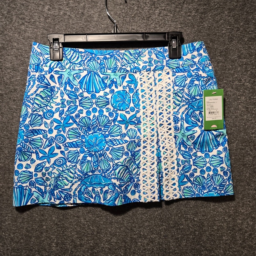 Lilly Pulitzer Jarvey Shorely Blue Sailor Valentine Mini Jarvey Skort Size 2 NWT
